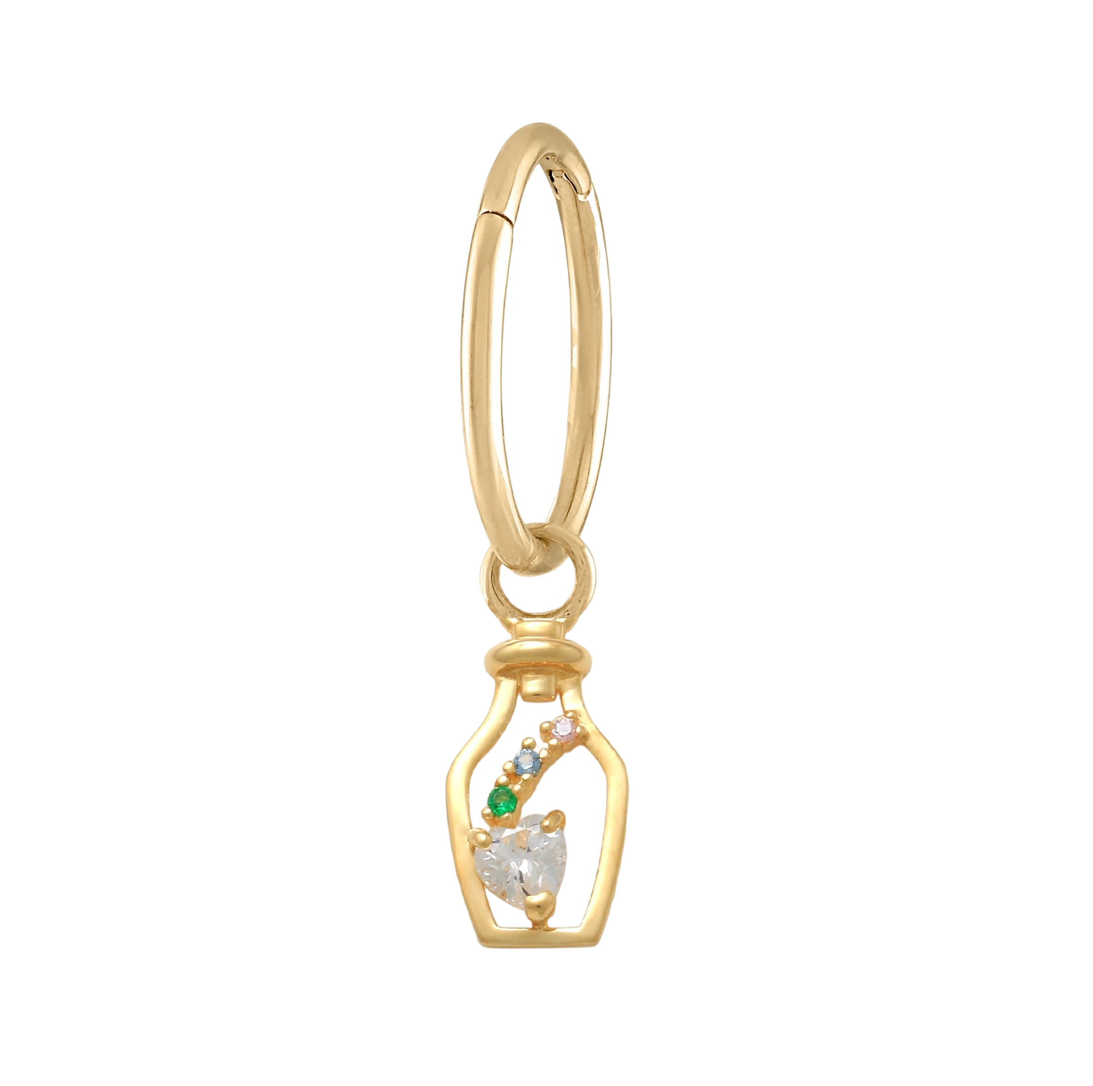 14K Solid Yellow Gold Handmade Belly Ring Hoop with a 10K Solid Yellow Gold Dangling Message in a Bottle Charm