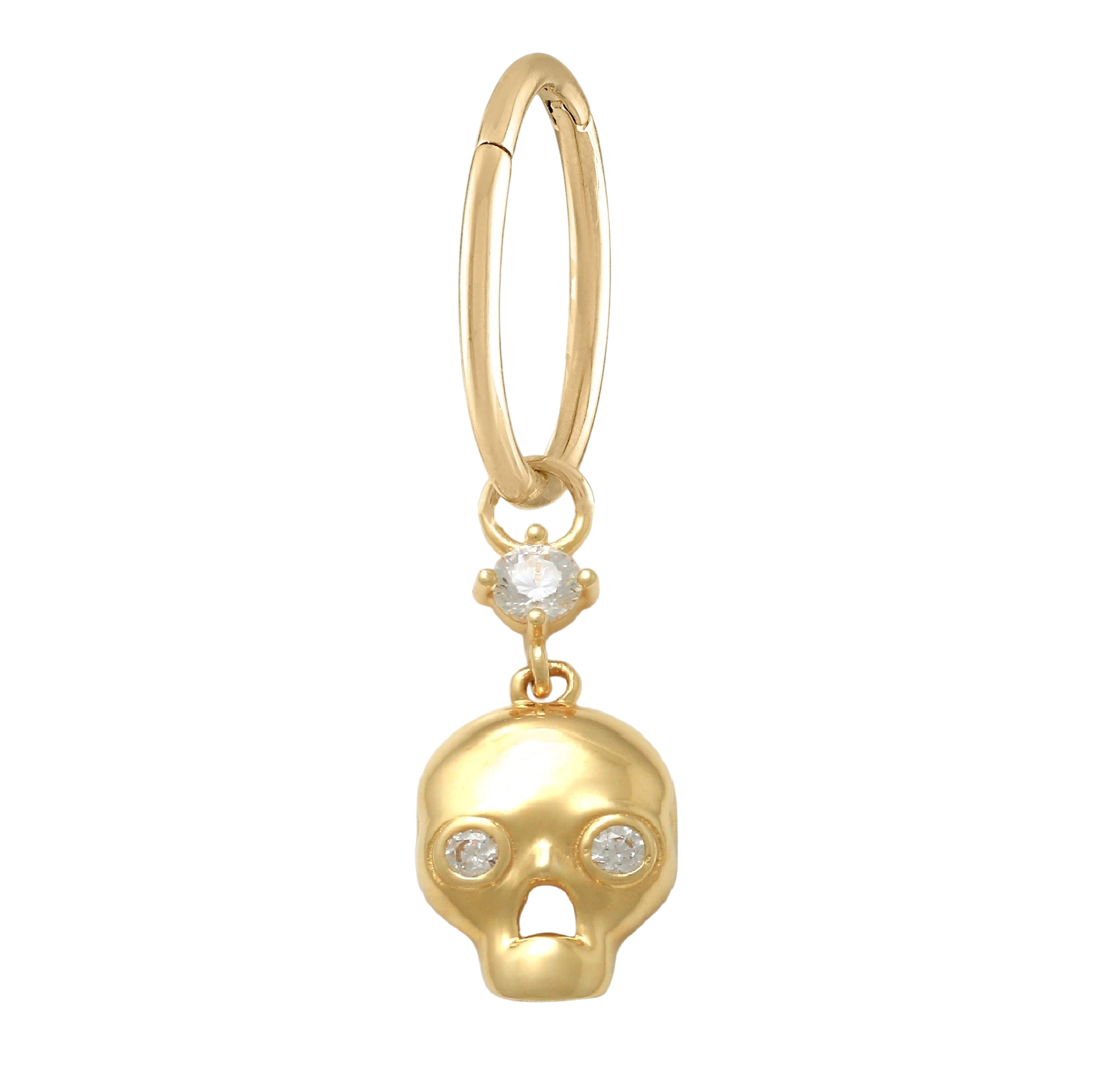 14K Solid Yellow Gold Handmade Belly Ring Hoop with a 10K Solid Yellow Gold Dangling Skull Charm