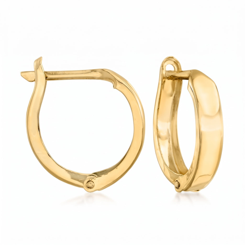 14K solid gold polished snap hoop earrings, product photo