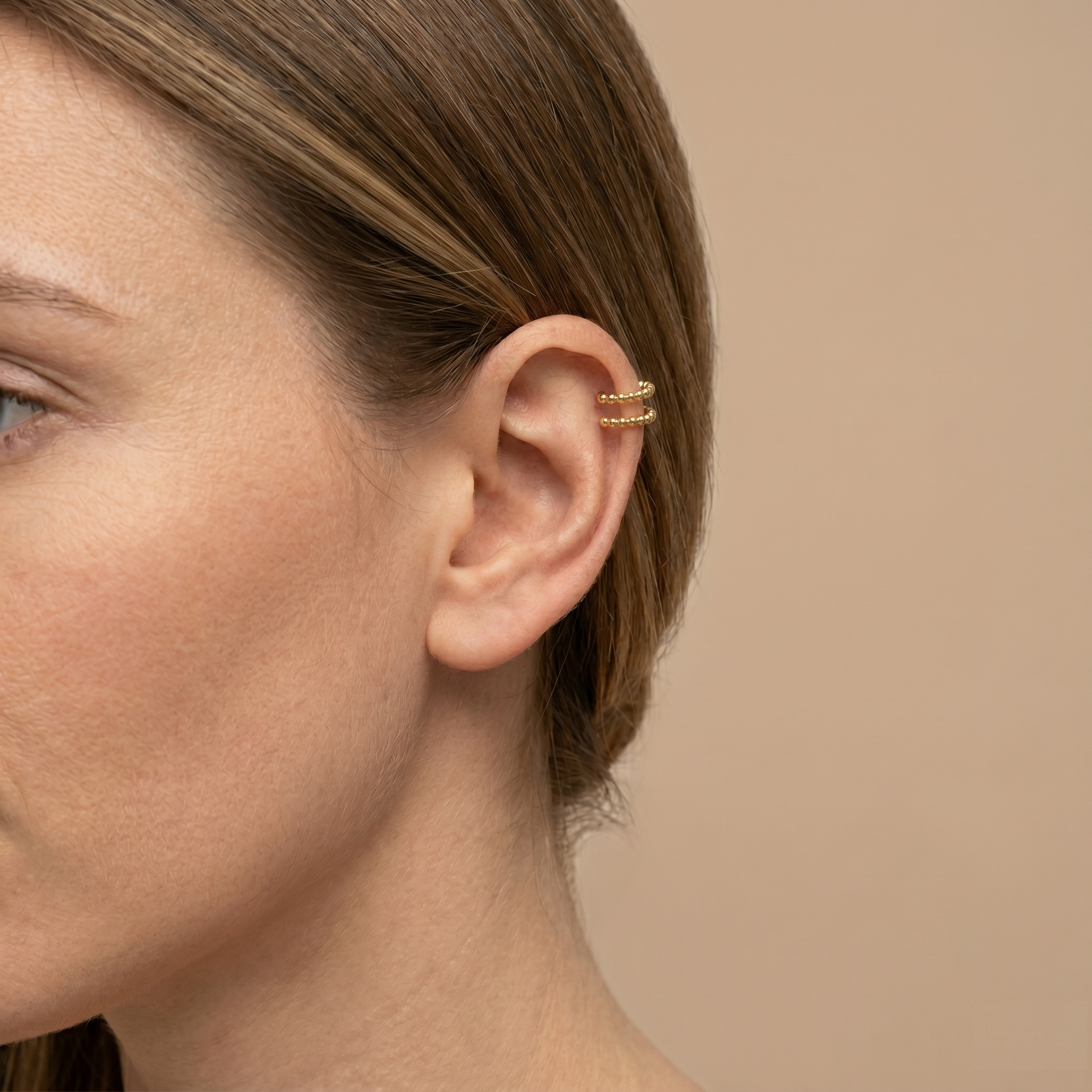 14K Solid Gold Beaded Ear Cuff