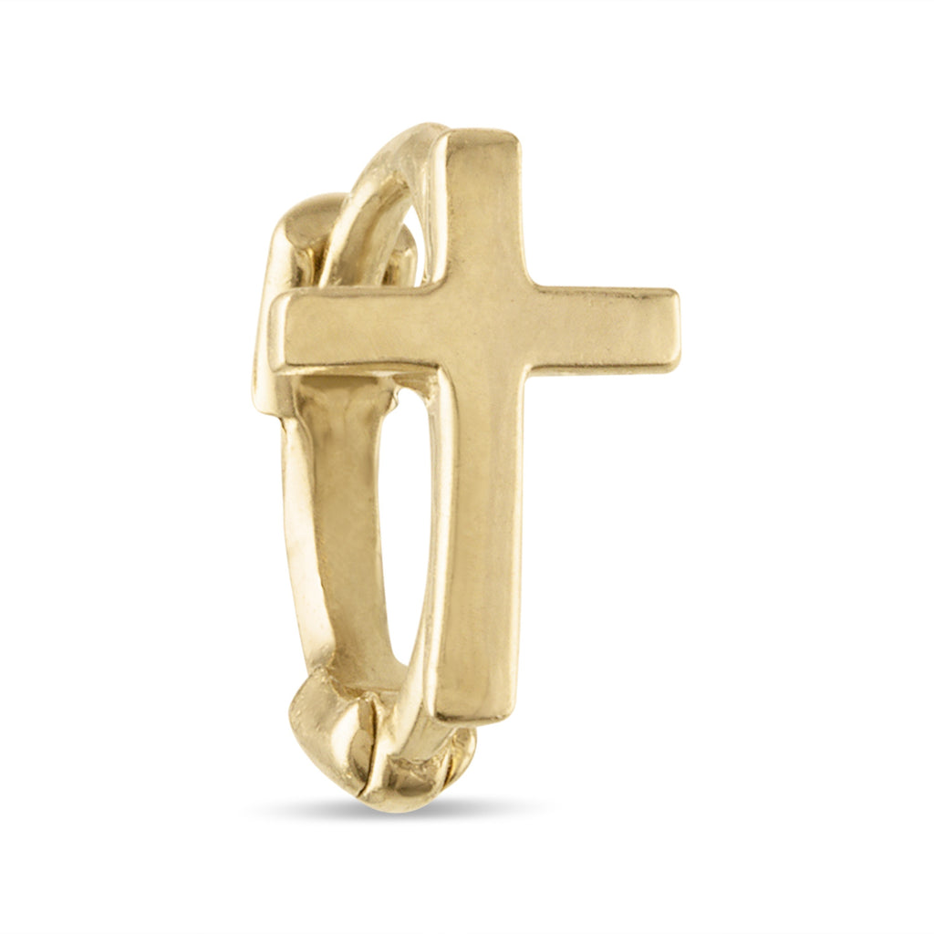 14K solid gold cross cartilage hoop, 18G, product photo