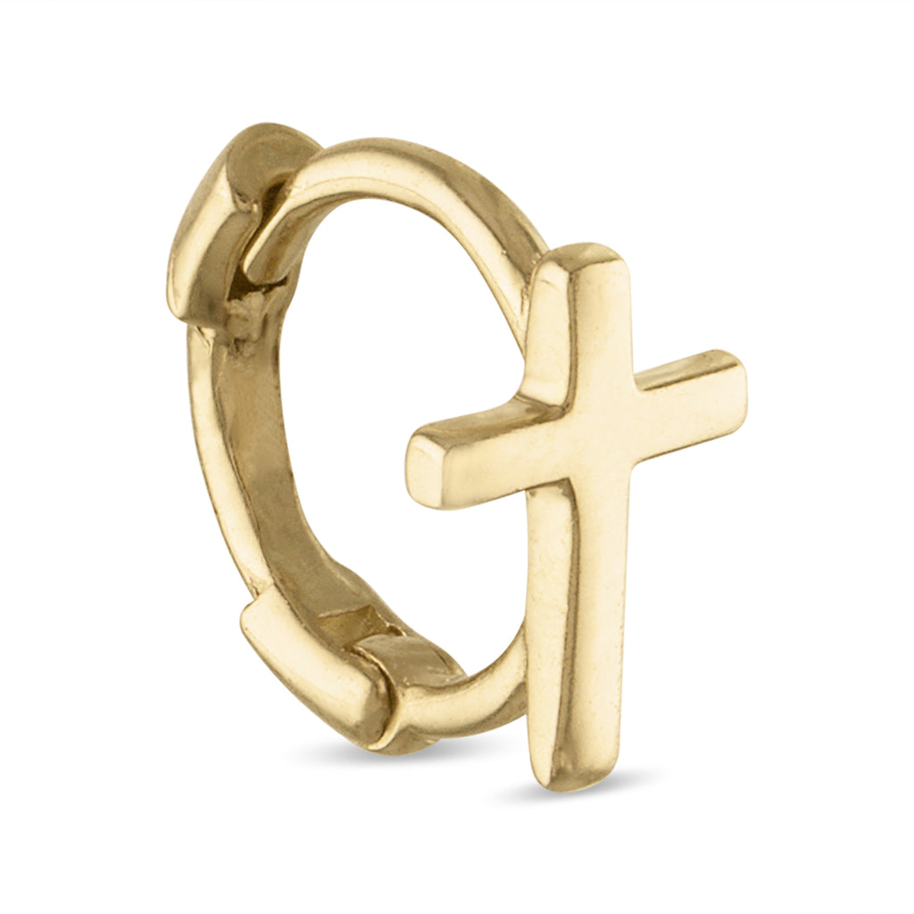14K solid gold cross cartilage hoop, alternate angle