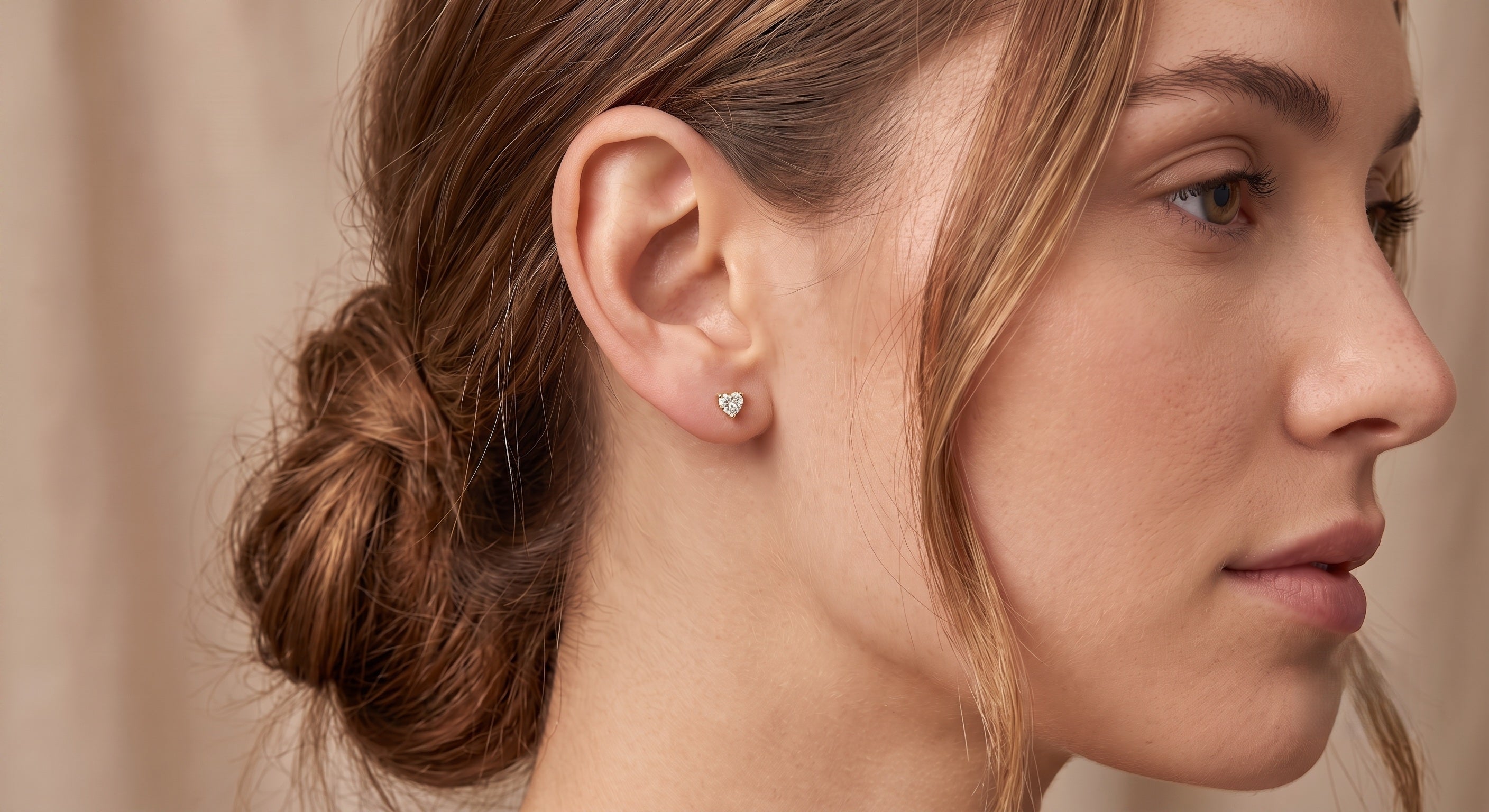 10K Solid Gold 3mm Heart CZ Stud Earrings