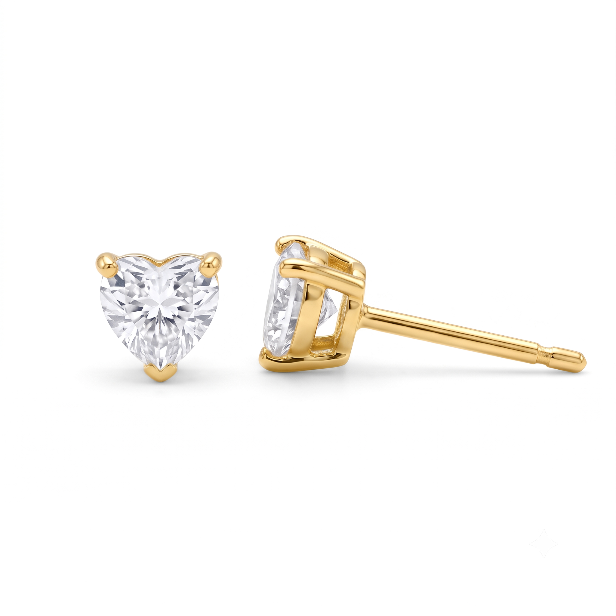 10K Solid Gold 3mm Heart CZ Stud Earrings