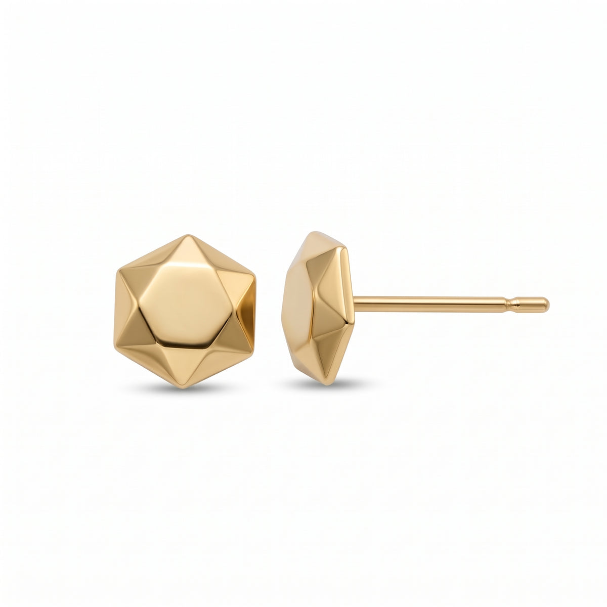 14K solid gold geometric stud earrings, product photo