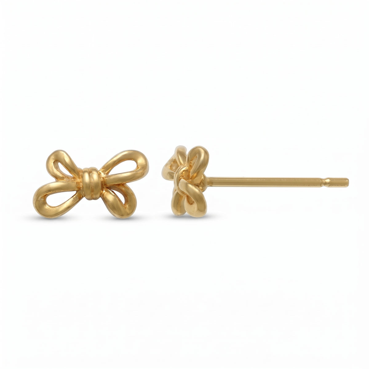 14K solid gold bow stud earrings, product photo