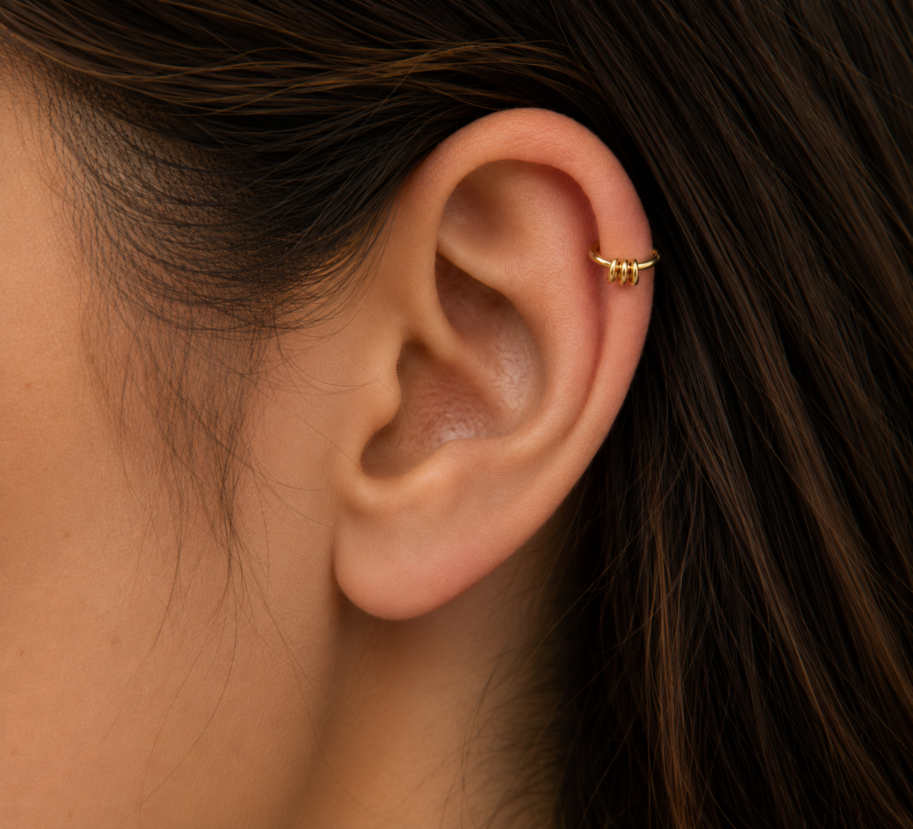 10K Solid Gold Triple Ring Ear Cuff