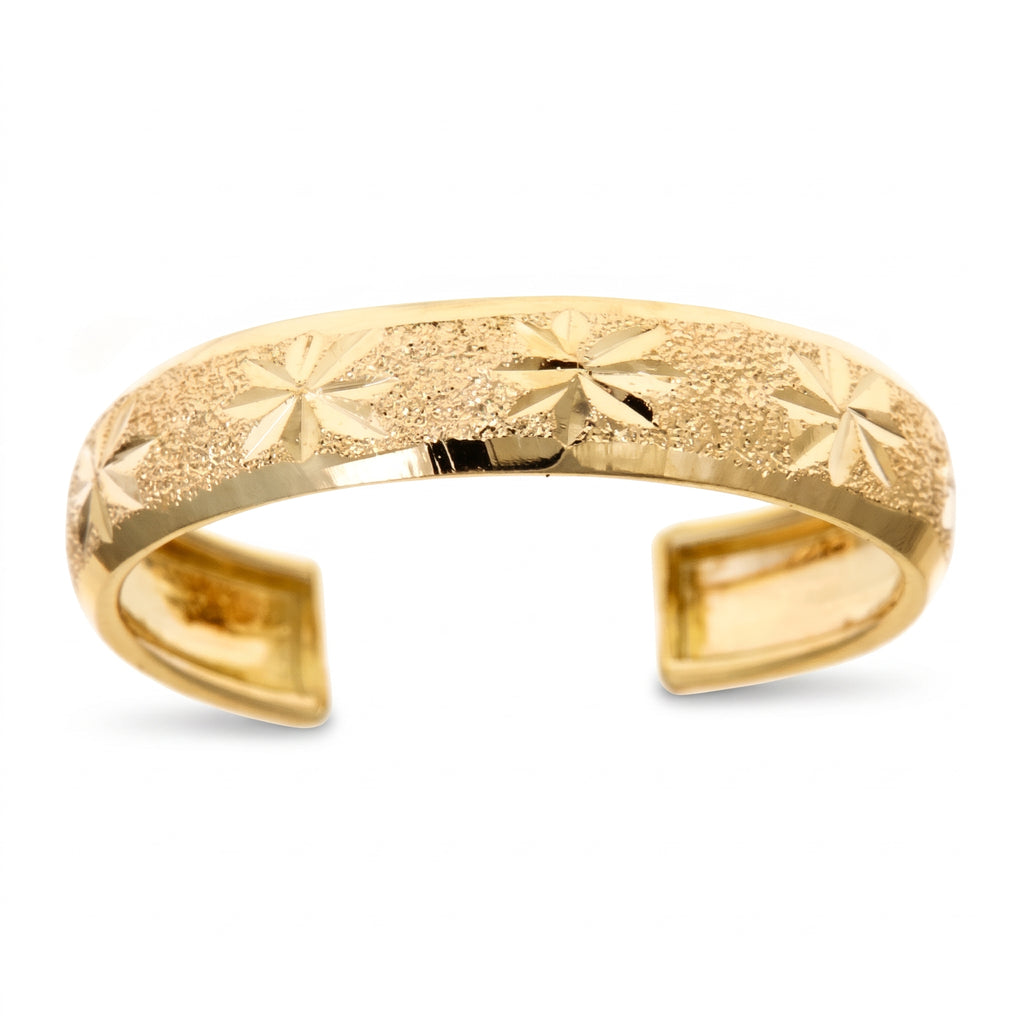 10K solid gold 3mm wide diamond-cut adjustable toe ring, product photo