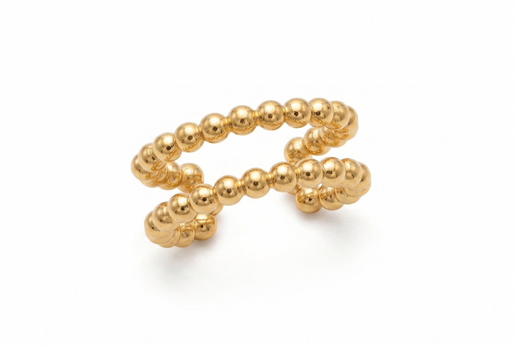 14K Solid Gold Beaded Ear Cuff