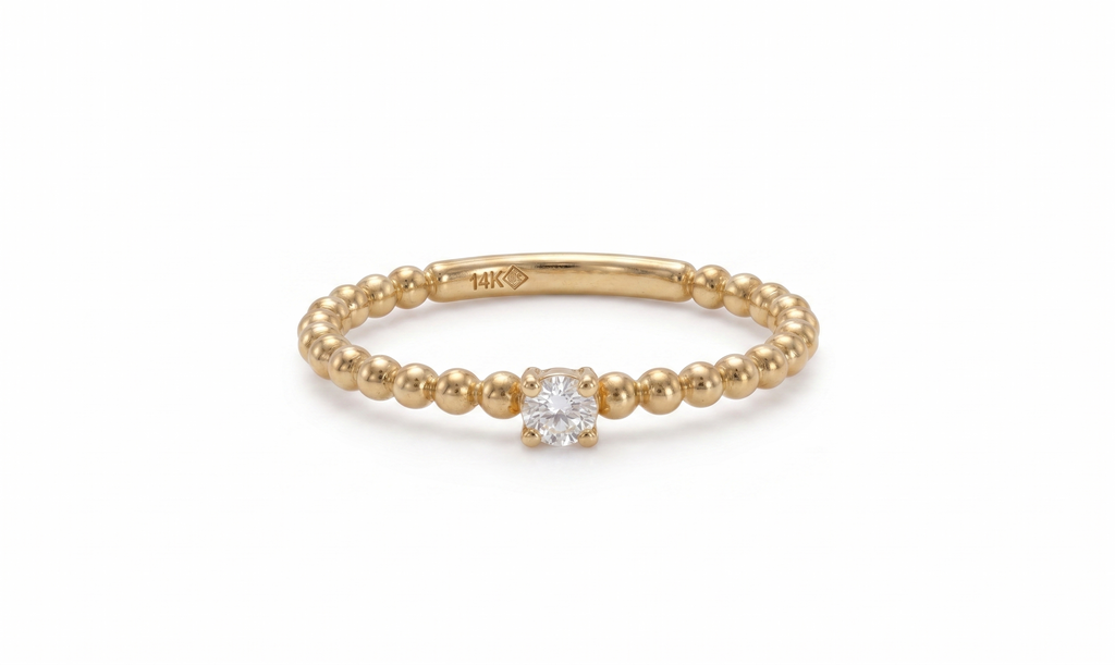 14K Solid Gold Diamond Beaded Ring