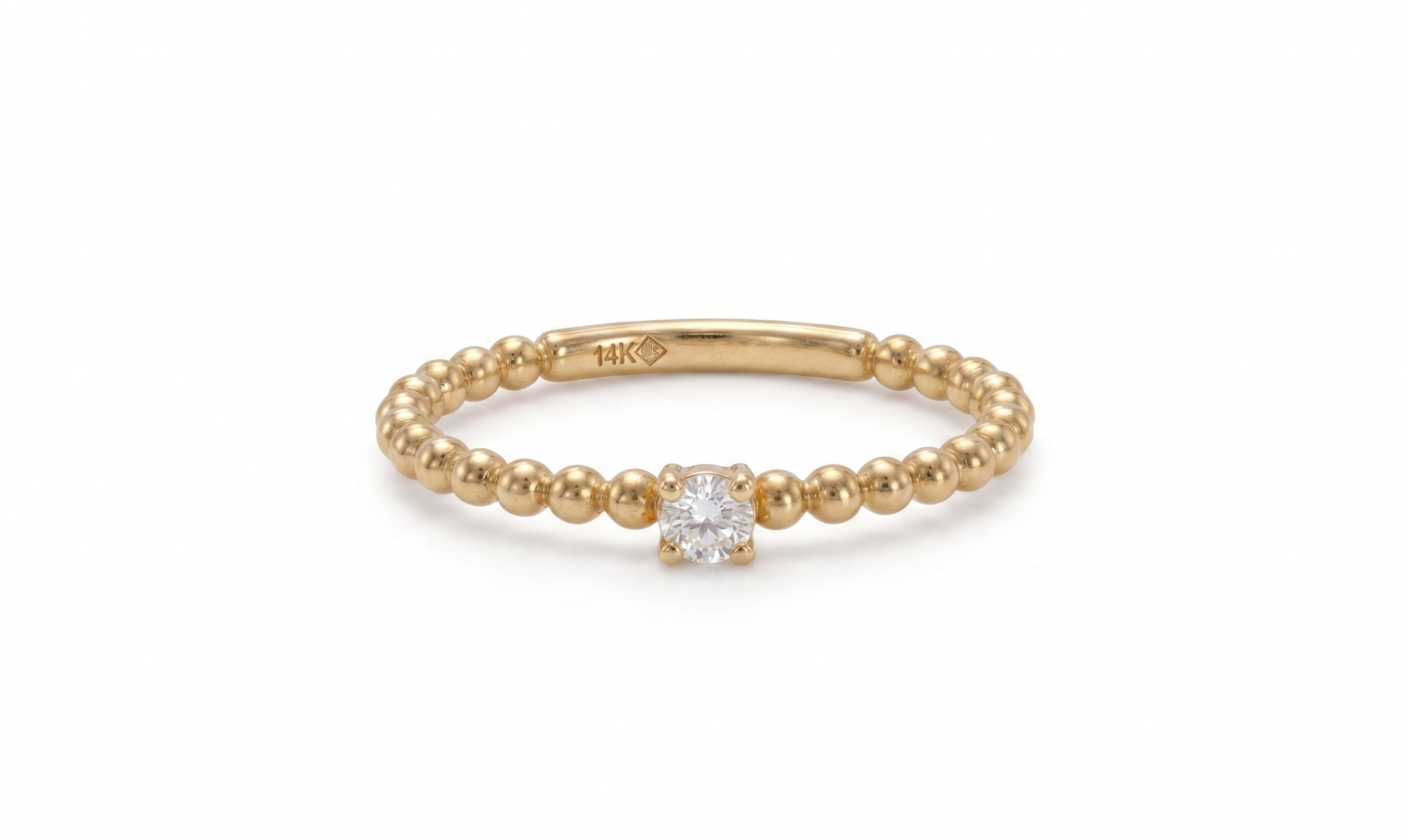 14K Solid Gold Diamond Beaded Ring