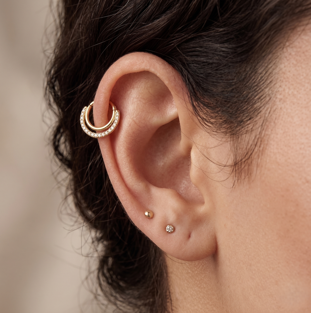 14K Solid Gold 18G 8mm CZ Clicker