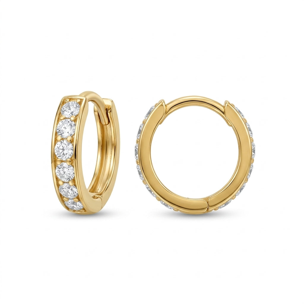14K Solid Gold CZ Huggies