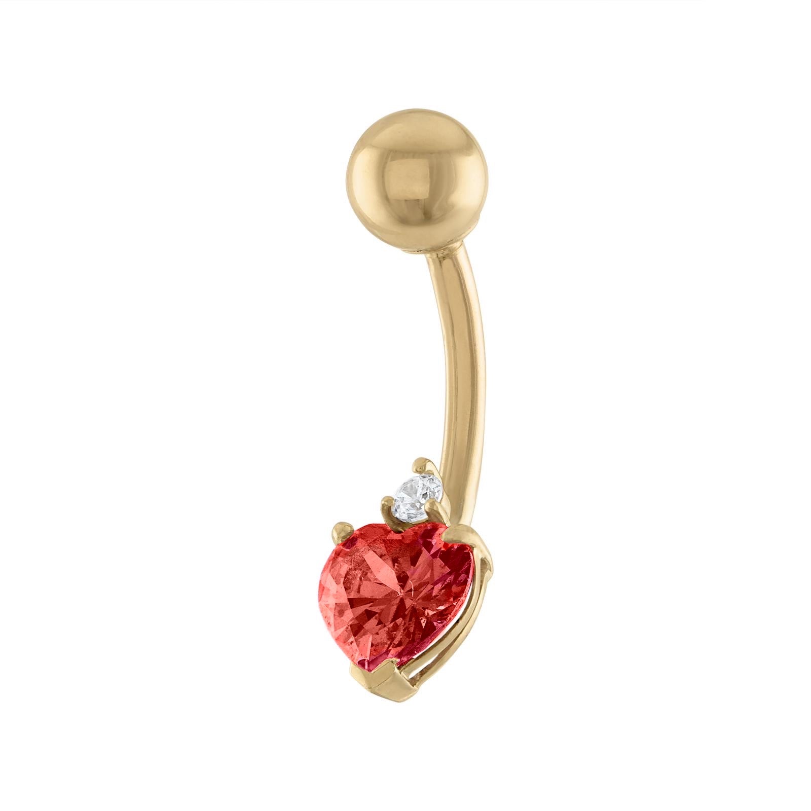 10K Solid Gold Ruby Red Heart-Shaped Belly Ring