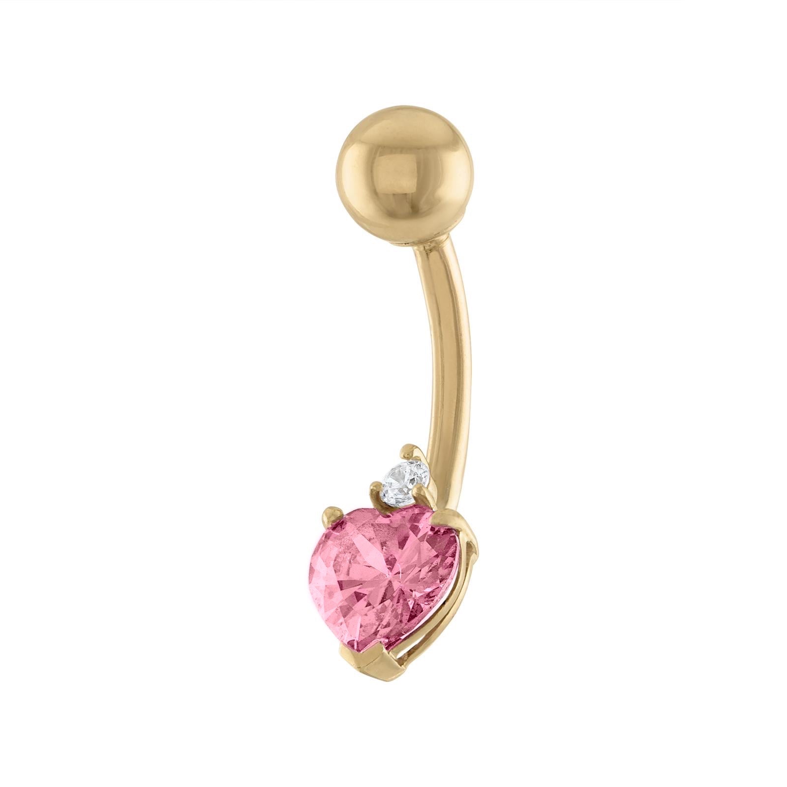 10K Solid Gold Pink Heart-Shaped Belly Ring