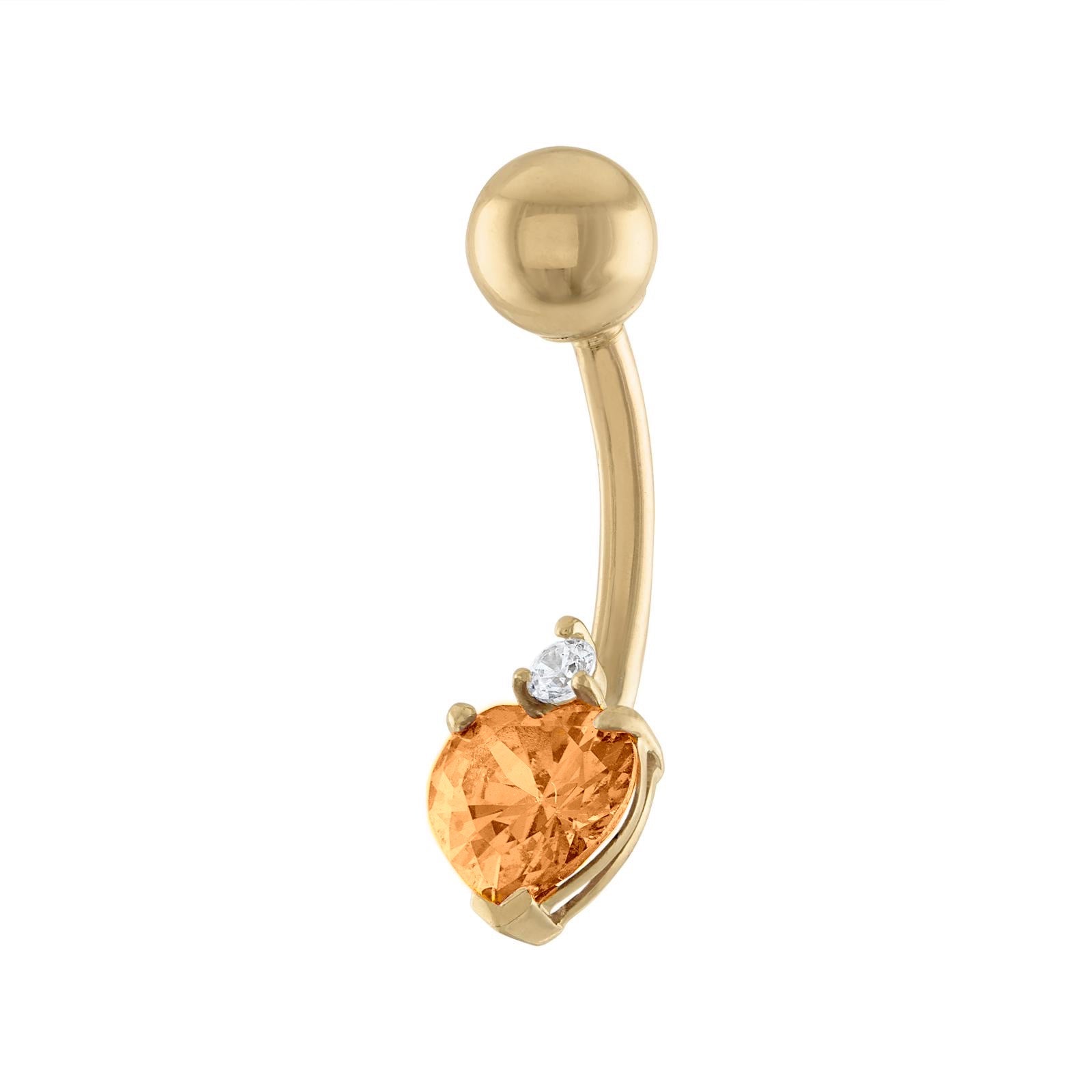 10K Solid Gold Champagne Heart-Shaped Belly Ring