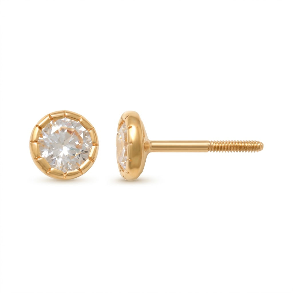 14K Solid Gold Round Kids Stud Earrings