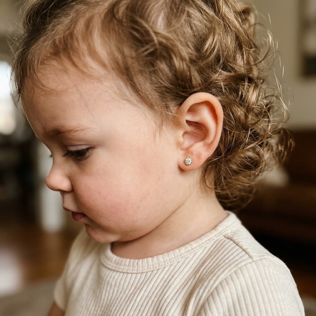 14K Solid Gold Round Kids Stud Earrings