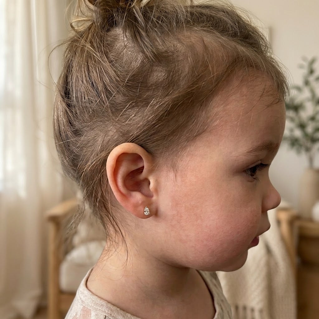 14K Solid Gold Pear Kids Stud Earrings