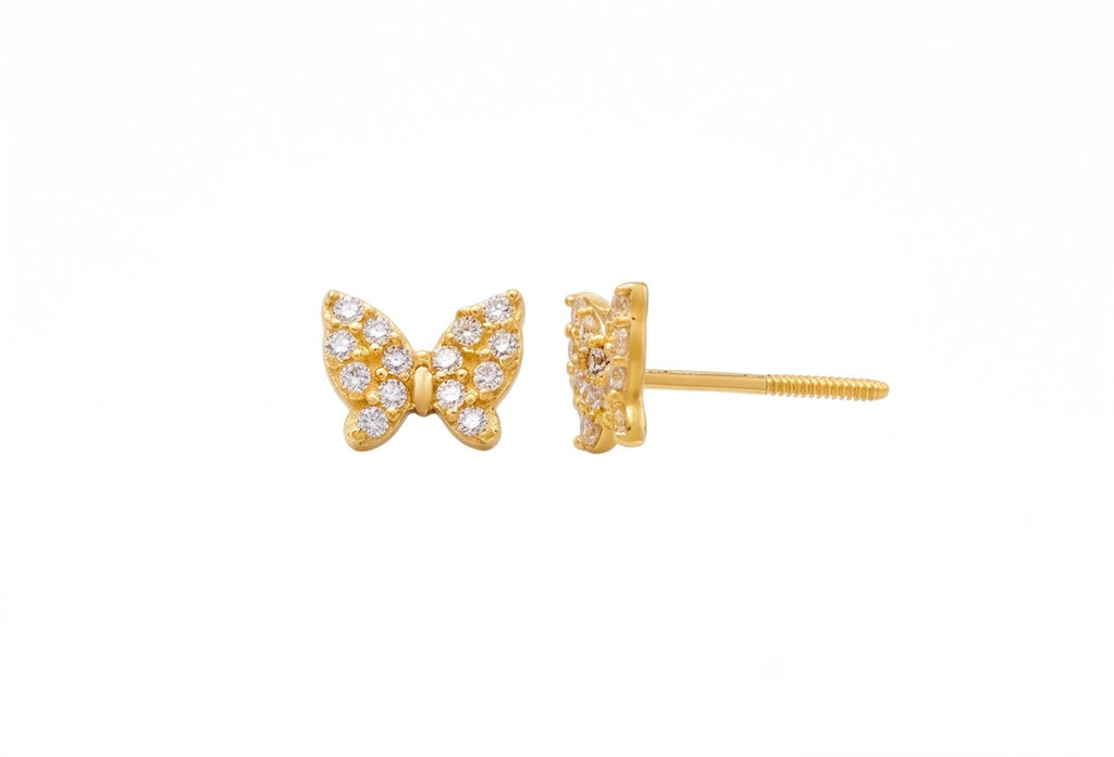 14K Solid Gold Butterfly Children's Earrings with CZs