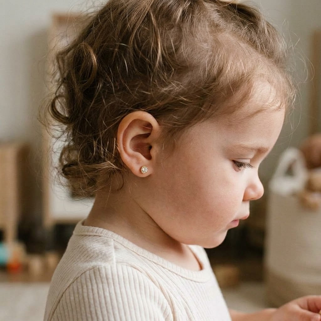 14K Solid Gold Round Kids Stud Earrings
