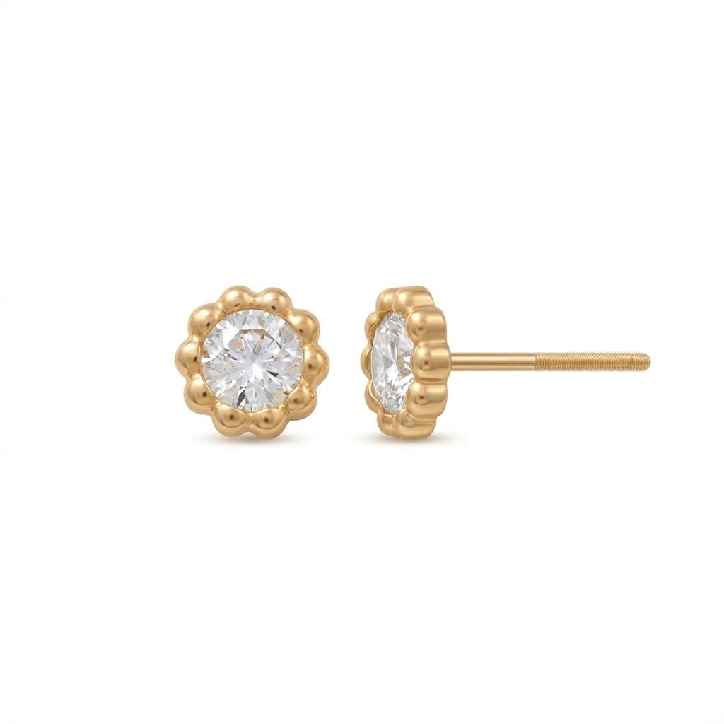 14K Solid Gold Round Kids Stud Earrings