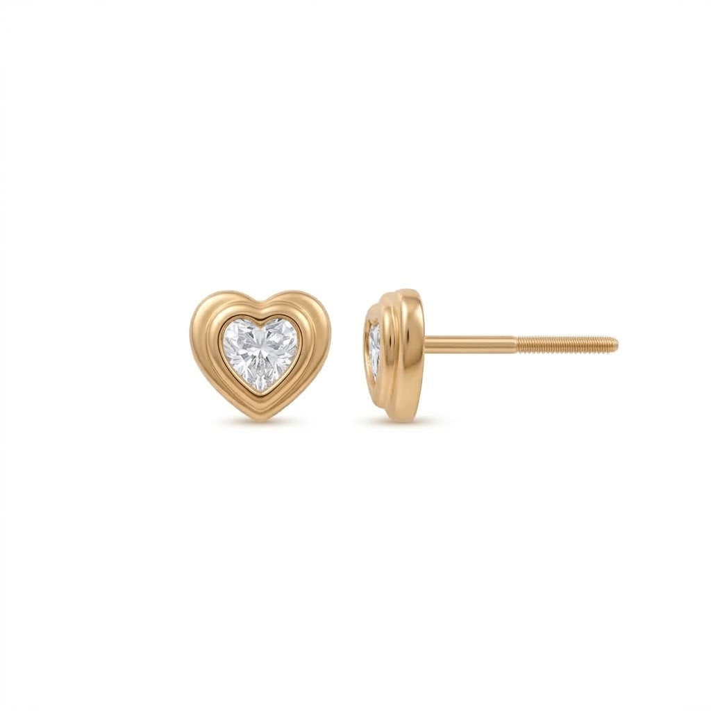 14K Solid Gold Heart Kids Stud Earrings