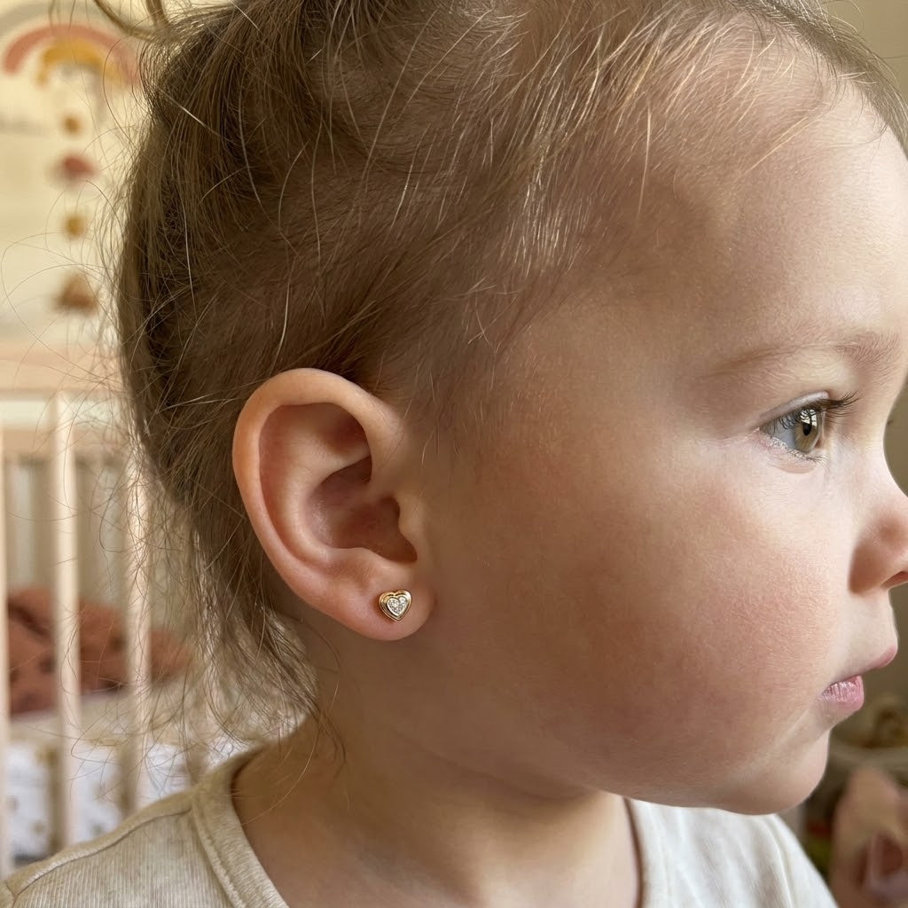 14K Solid Gold Heart Kids Stud Earrings