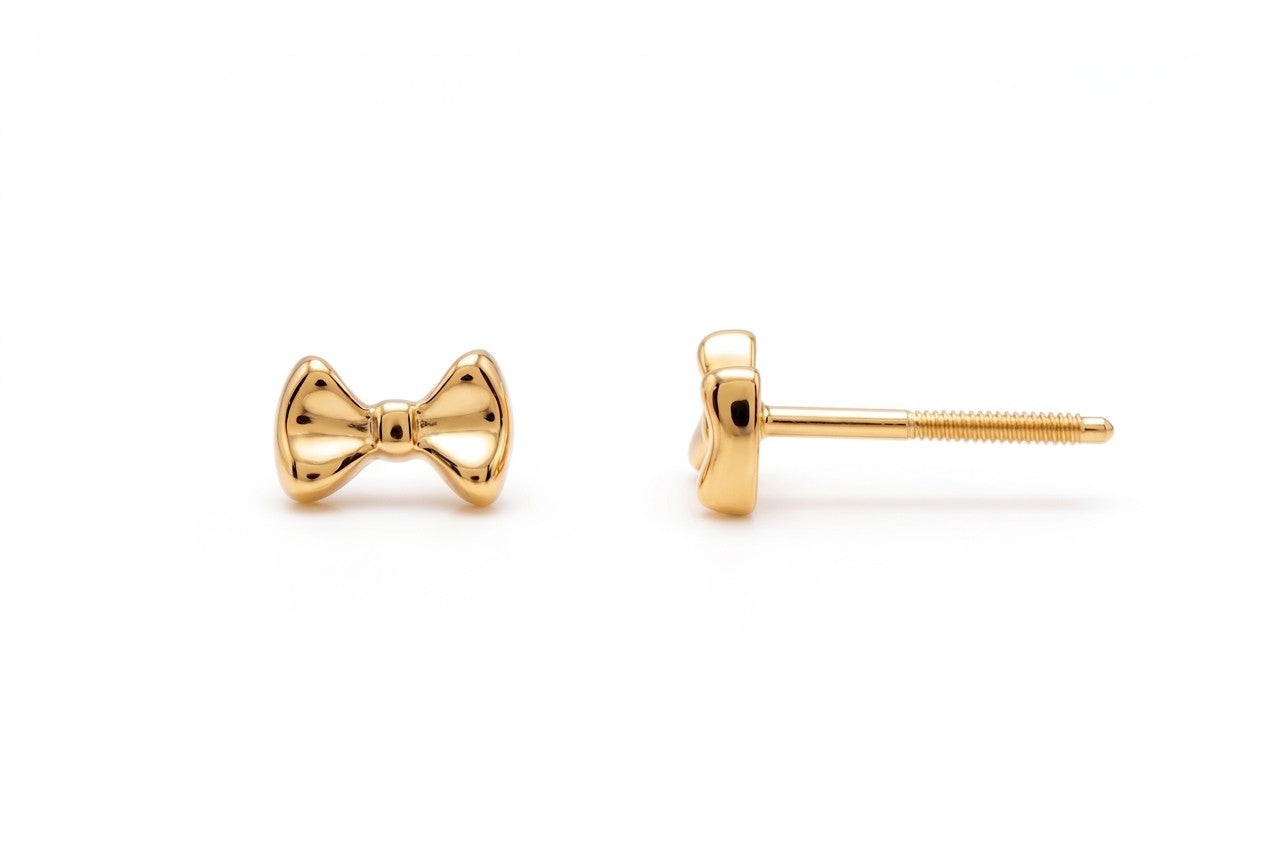 14K Solid Gold Bow Children's Earrings