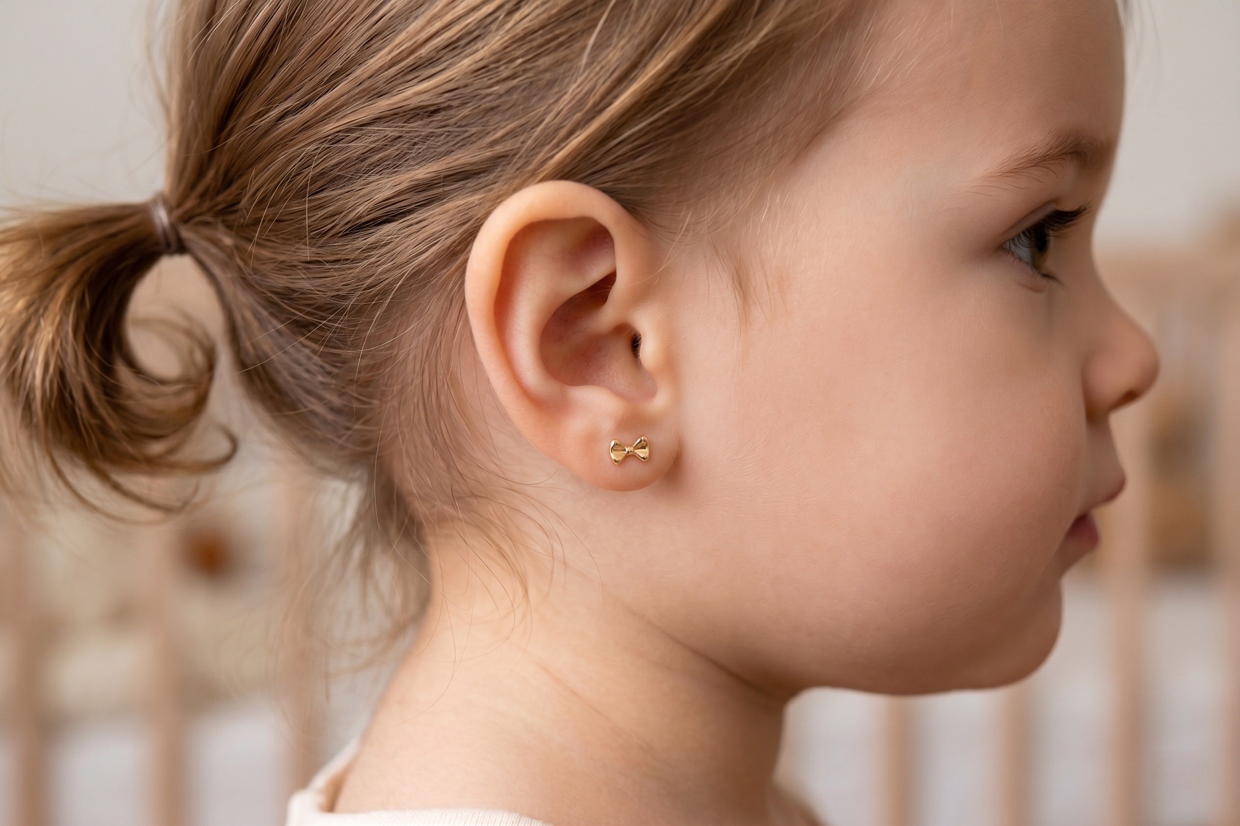 14K Solid Gold Bow Children's Earrings