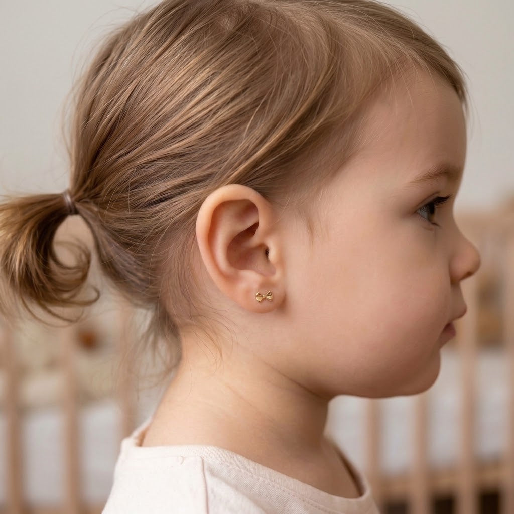 14K Solid Gold Bow Kids Stud Earrings - Yellow gold, Solid gold, 14k