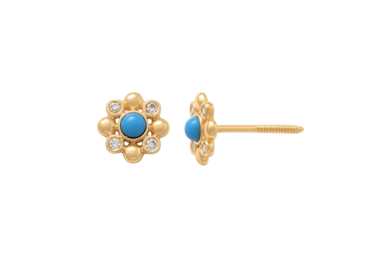 14K Solid Gold Flower Children's Earrings