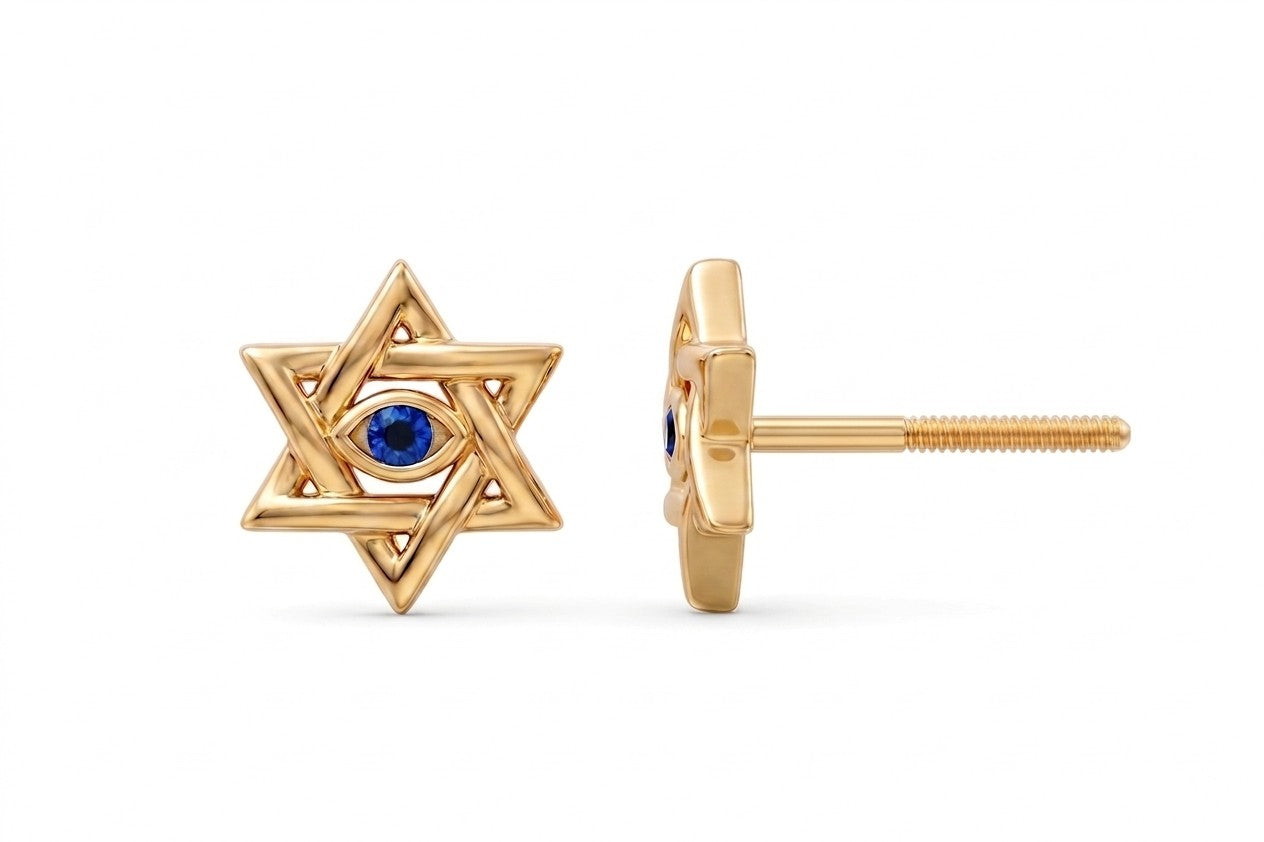 14K Solid Gold Star of David Children's Earrings