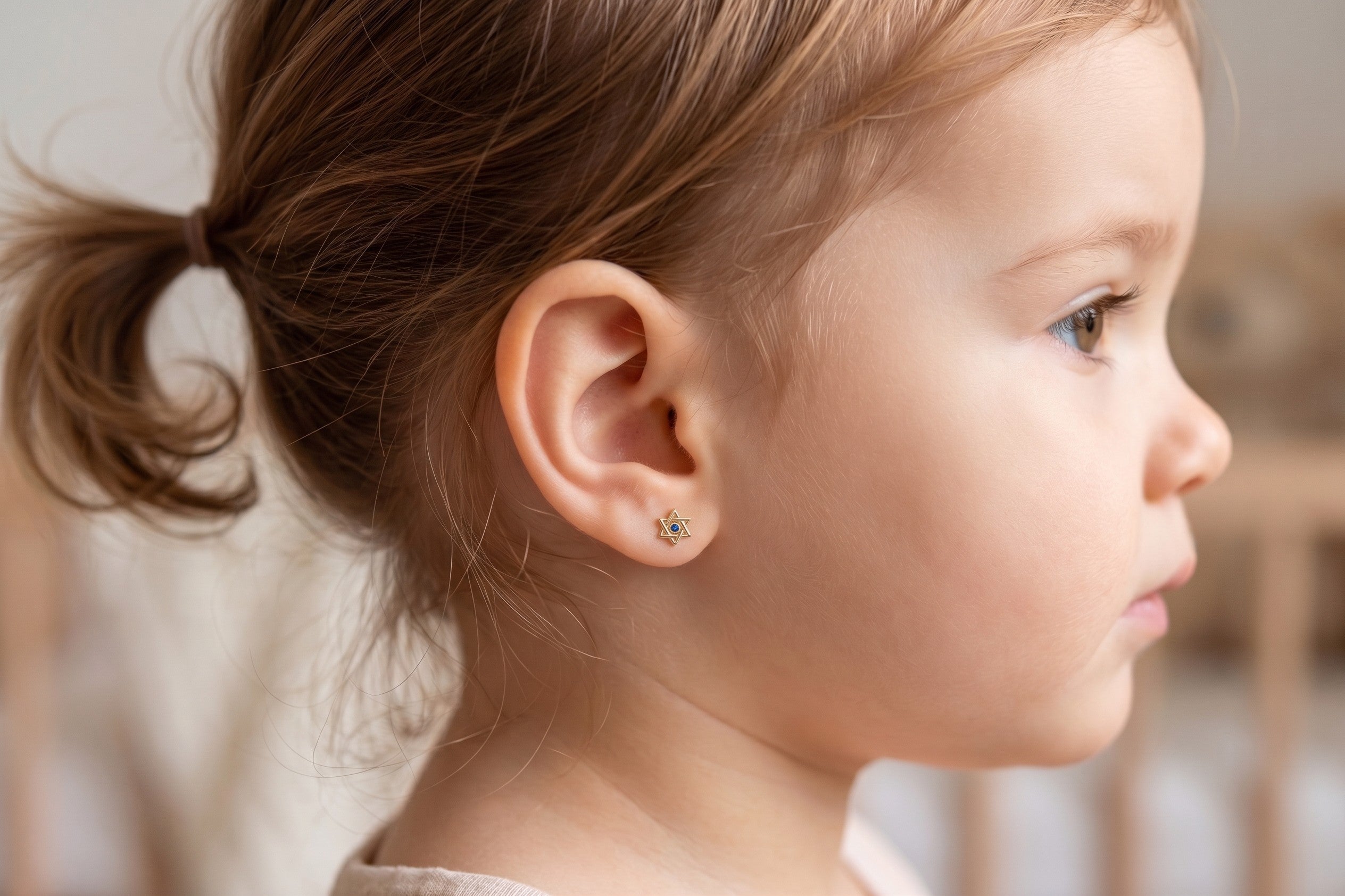 14K Solid Gold Star of David Children's Earrings