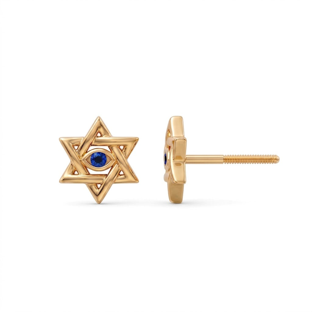 14K Solid Gold Star of David Children's Earrings