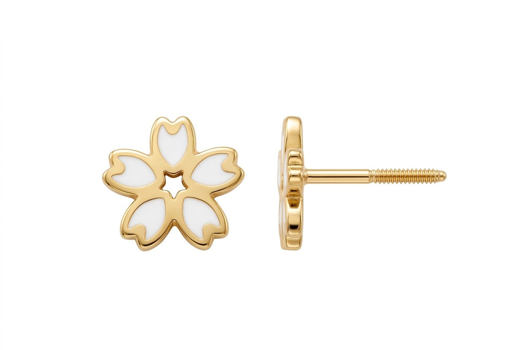 14K Solid Gold Flower Epoxy Children's Earrings