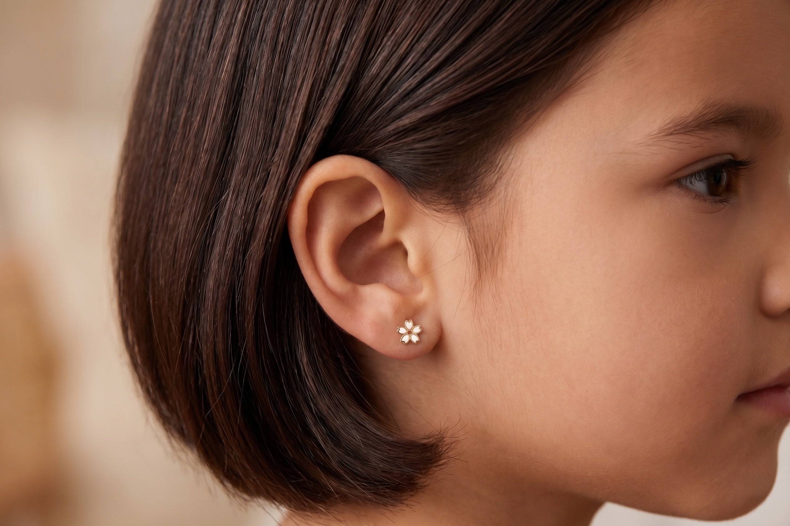 14K Solid Gold Flower Epoxy Children's Earrings