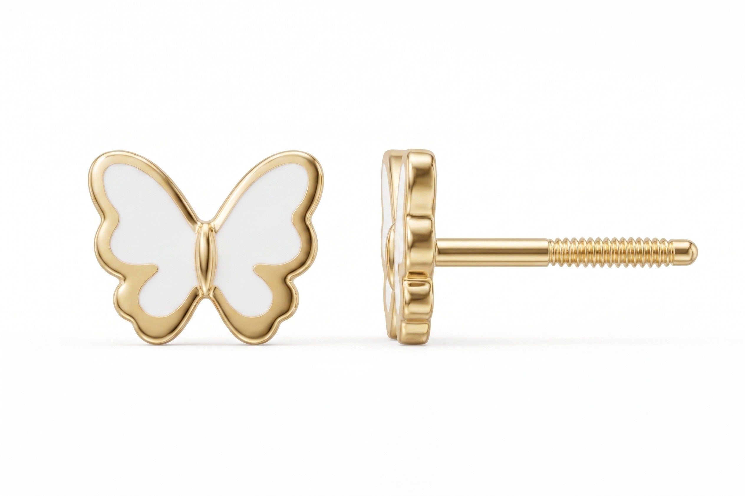 14K Solid Gold Butterfly Epoxy Earrings