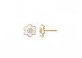 14K Solid Gold Flower Epoxy and CZ Stud Earrings