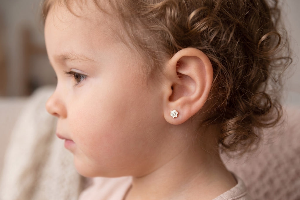 14K Solid Gold Flower Epoxy and CZ Stud Earrings