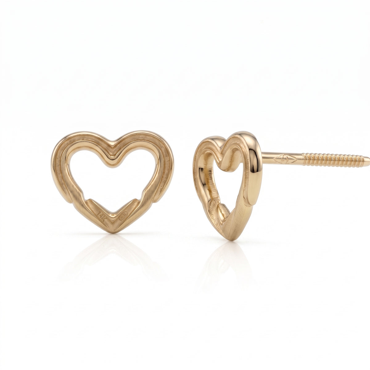 14K Solid Gold Open Heart Kids Stud Earrings