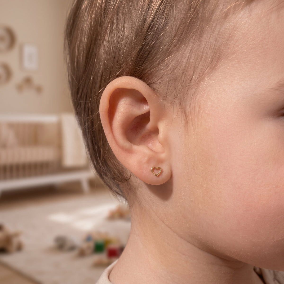 14K Solid Gold Open Heart Kids Stud Earrings