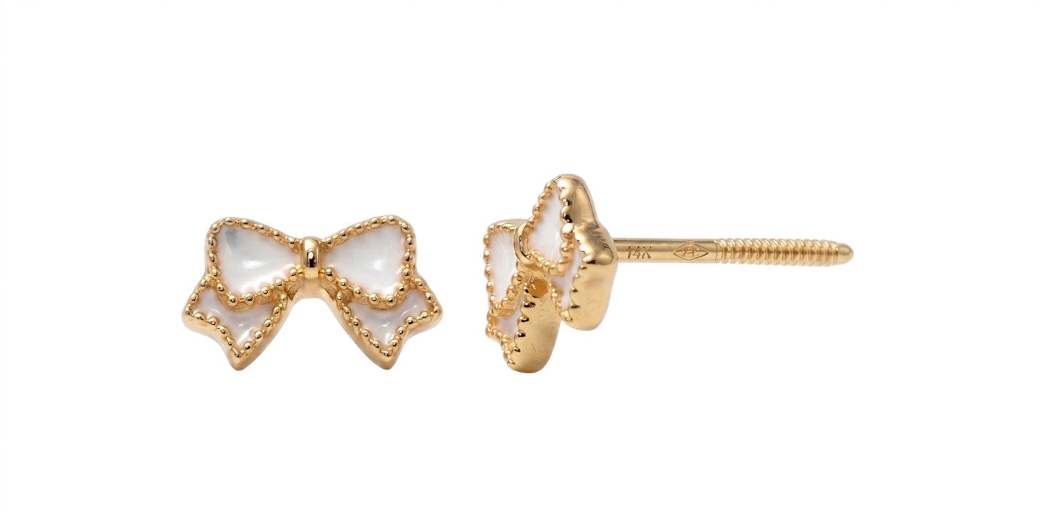 14K Solid Gold Epoxy Bow Earrings