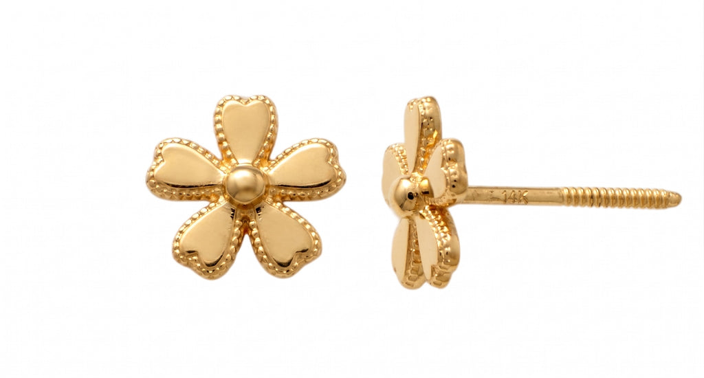 14K Solid Gold Flower Children's Earrings