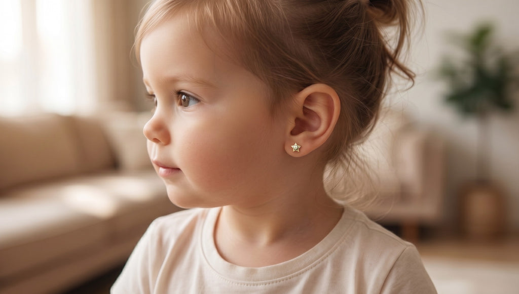 14K Solid Gold Star Children's Earrings