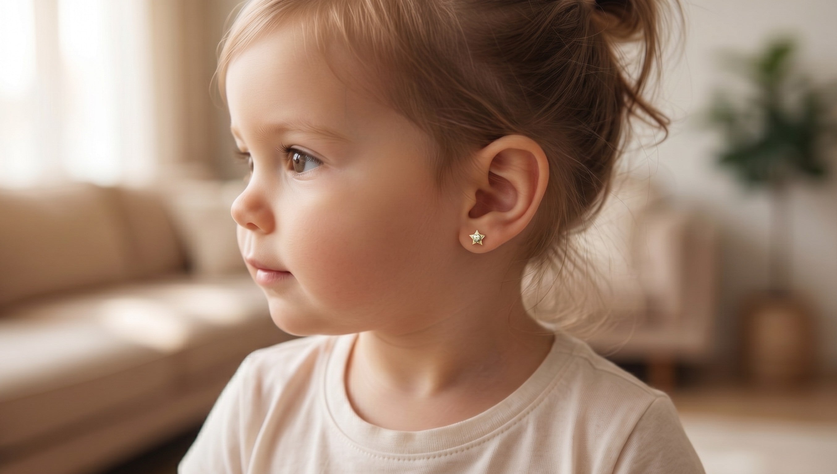 14K Solid Gold Star Children's Earrings