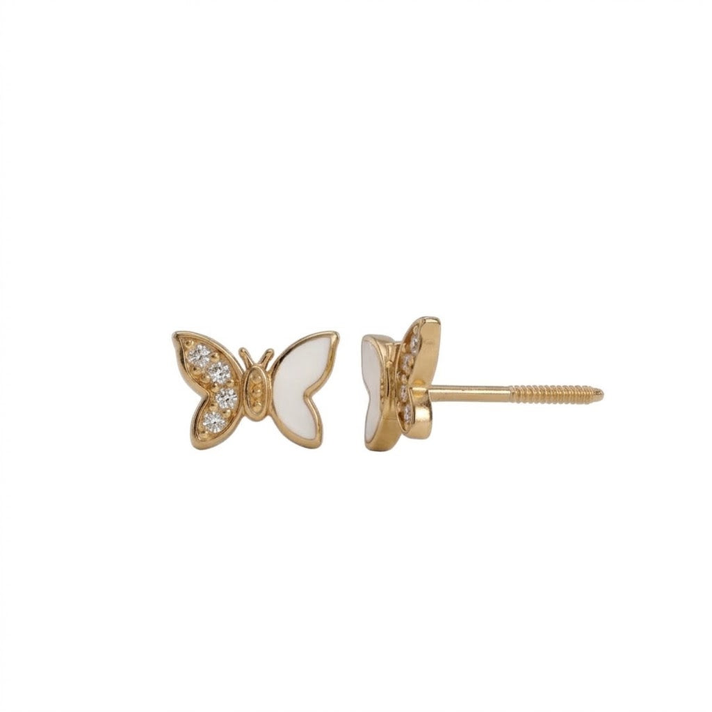 14K Solid Gold Butterfly CZ and Epoxy Earrings