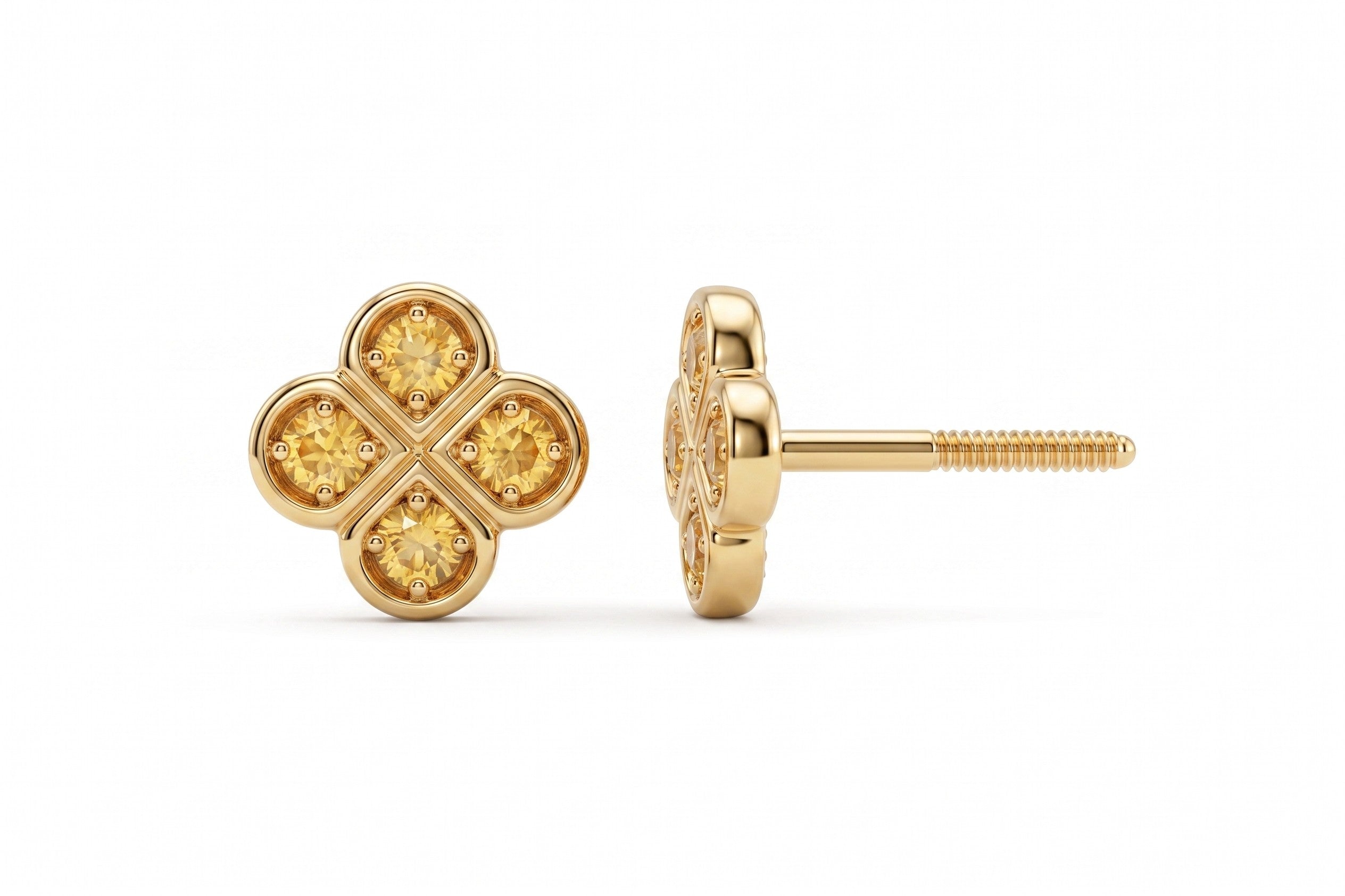 14K Solid Gold Flower CZ Earrings