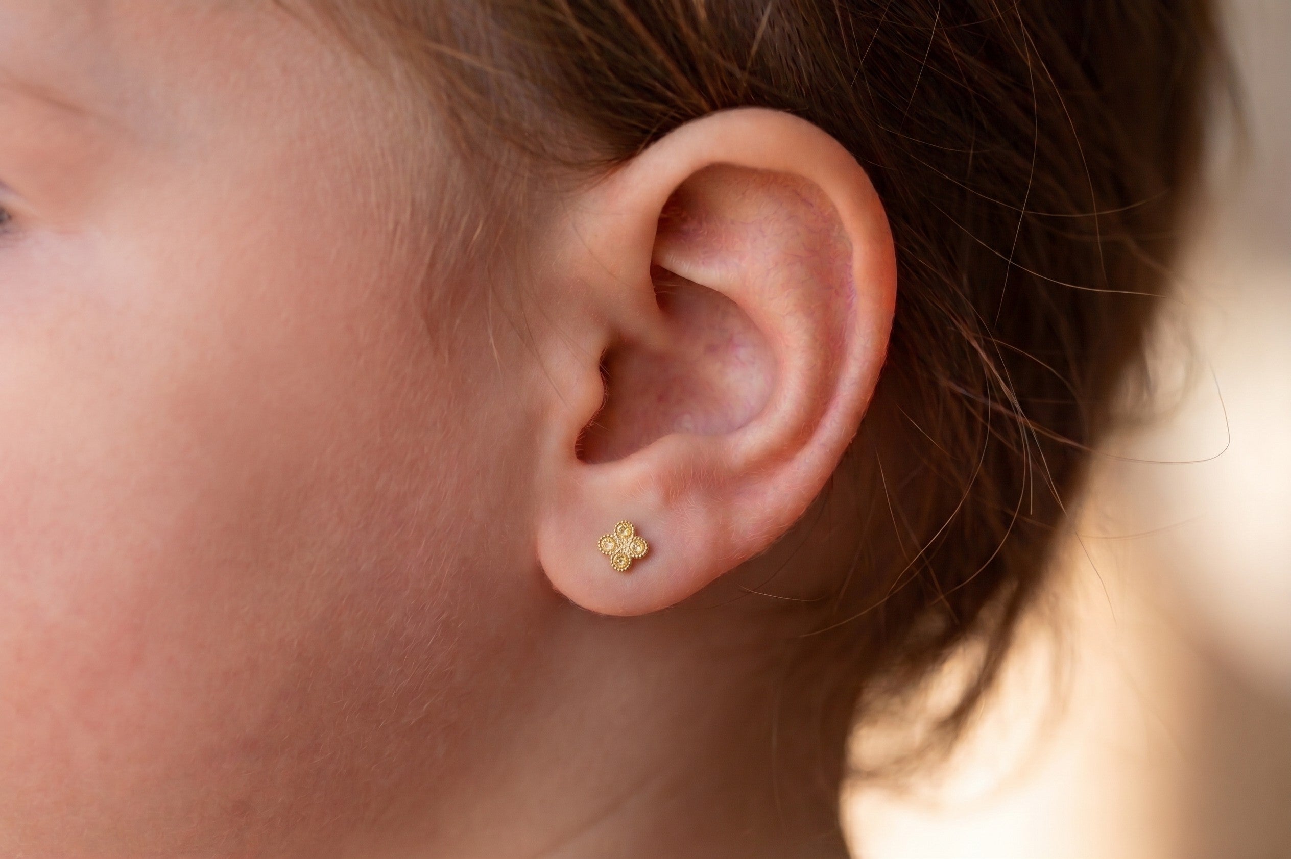 14K Solid Gold Flower CZ Earrings