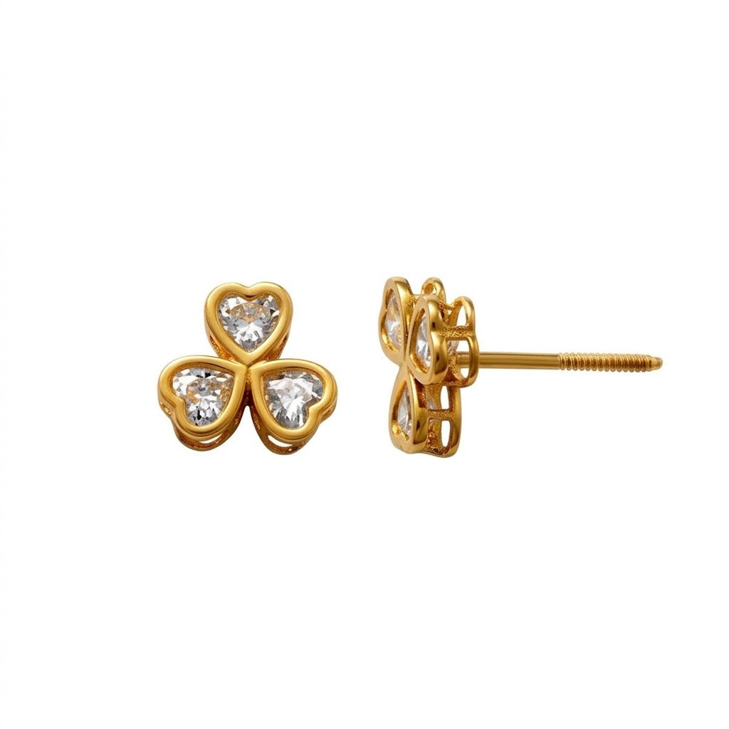 14K Solid Gold Flower CZ Children's Earrings